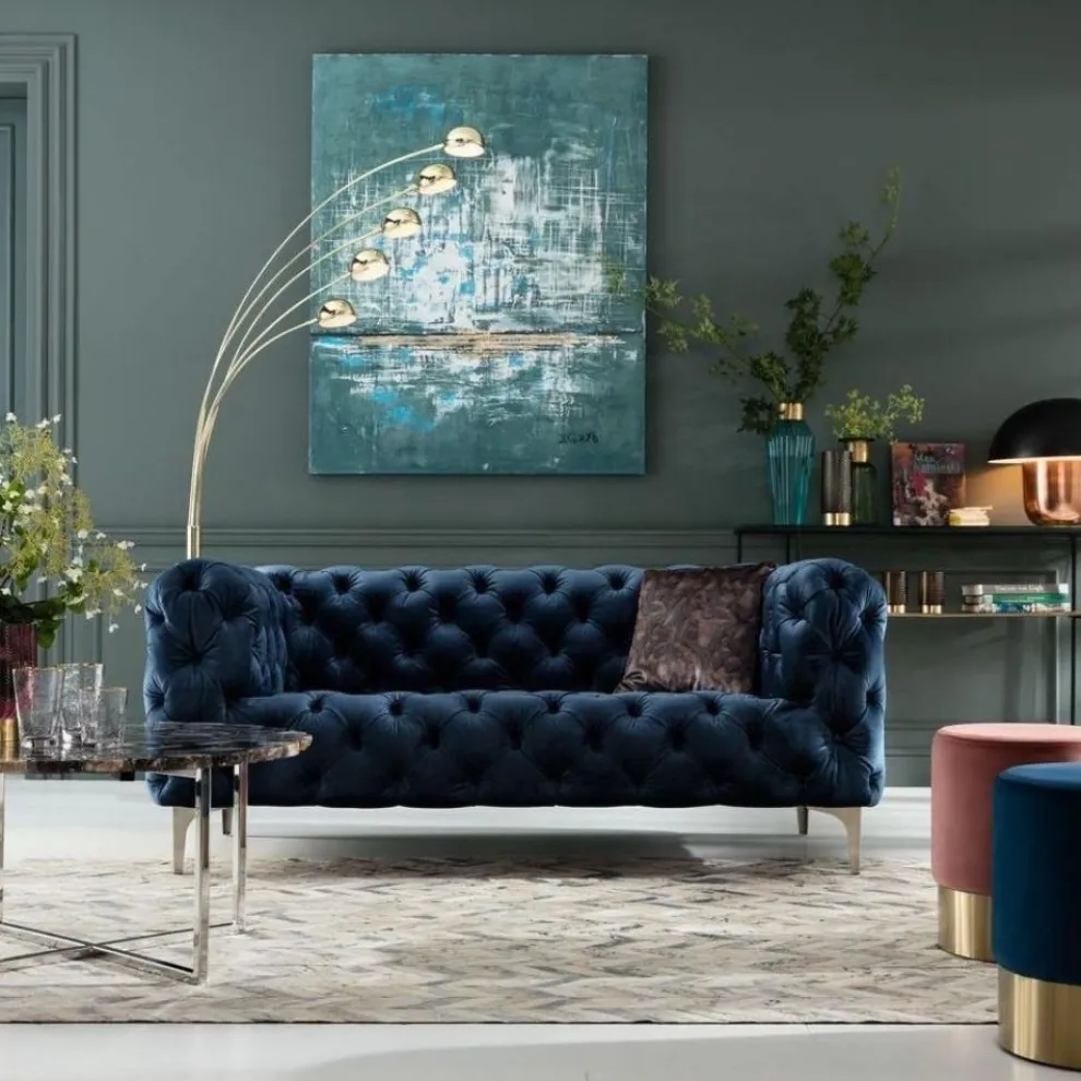 Bank Look 2-Zits Fluweel Blauw