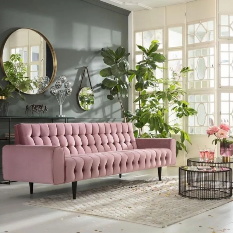 Bank Milchbar 3-Zits Fluweel Roze