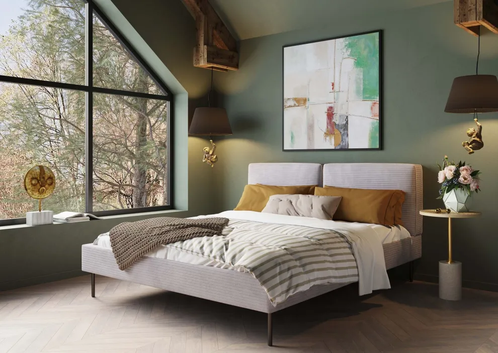 Bed East Side Cord Grey 160x200cm