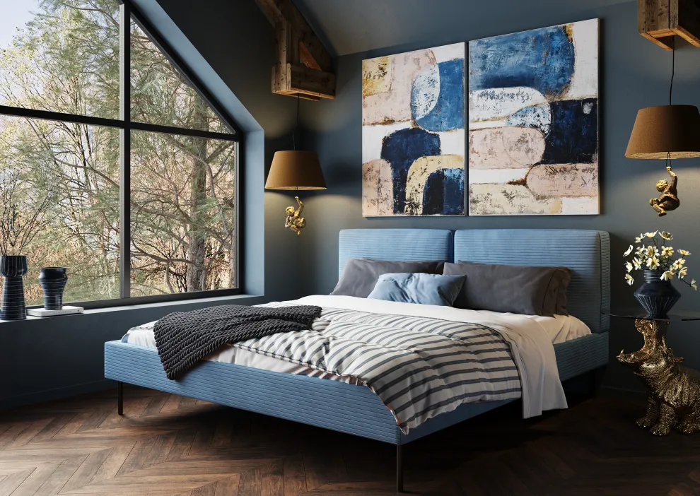 Bed East Side Cord Blue 180x200cm