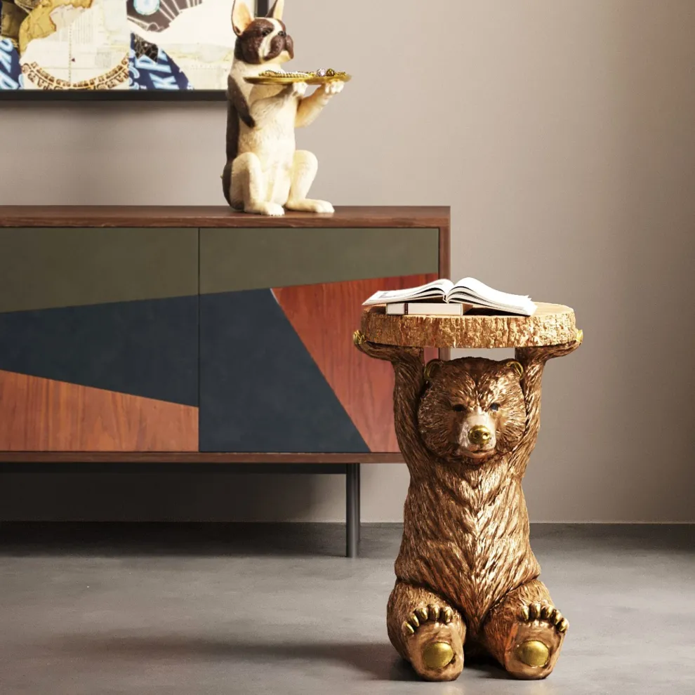 Bijzettafel Animal Beer Goud 35x34cm