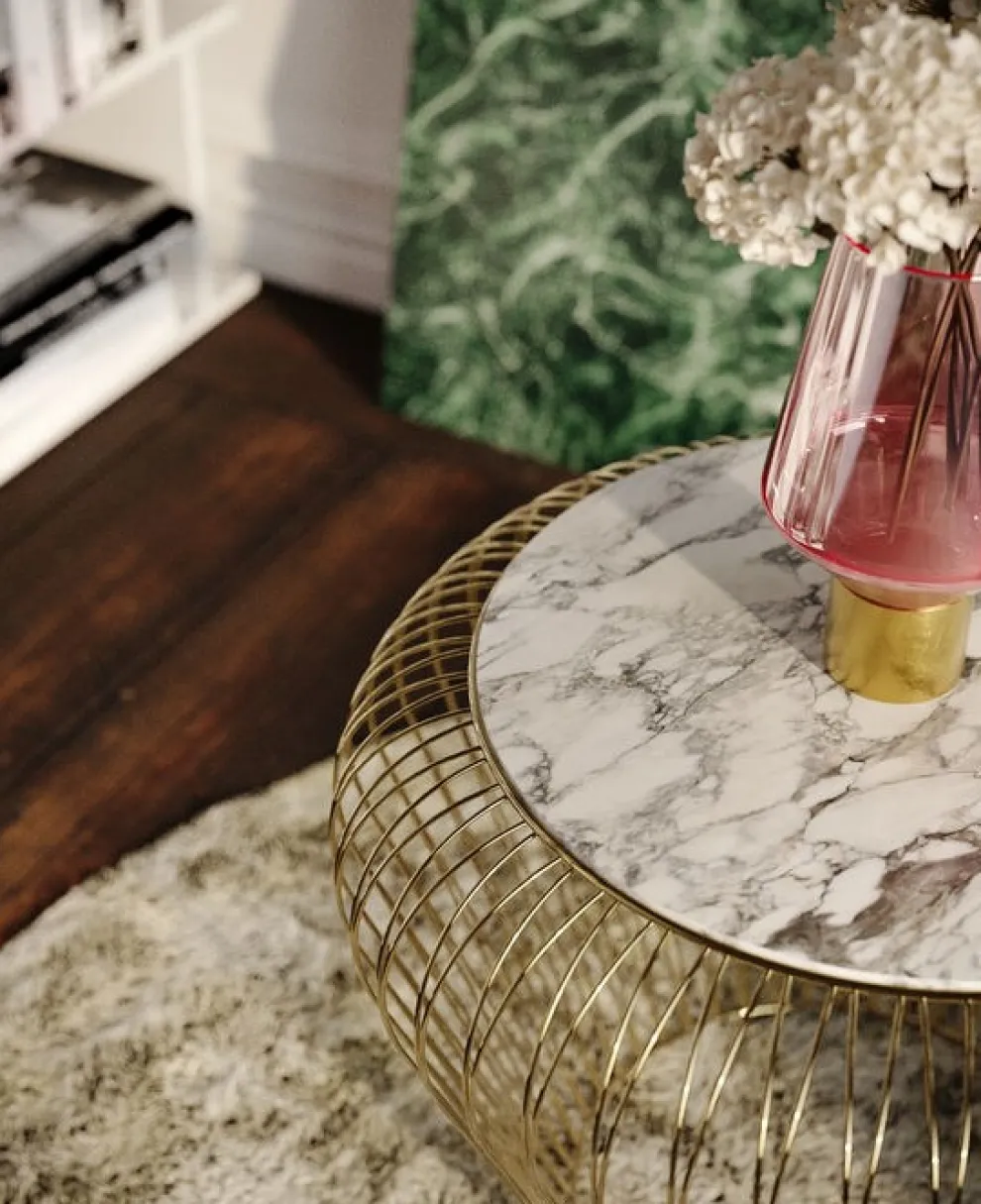 Bijzettafel Beam Grijs Marmeren Messing Ø43cm