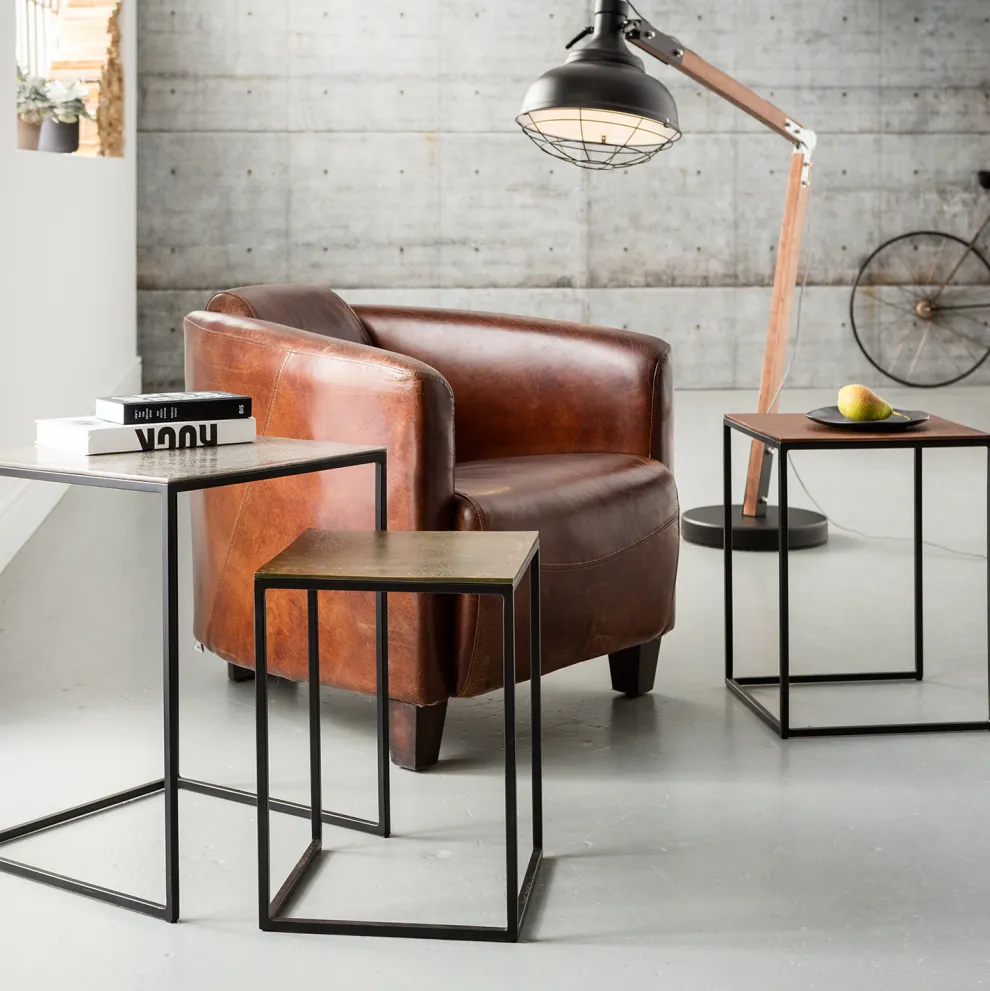 Bijzettafel Loft Vierkant Vintage (3-delig) 41x41cm