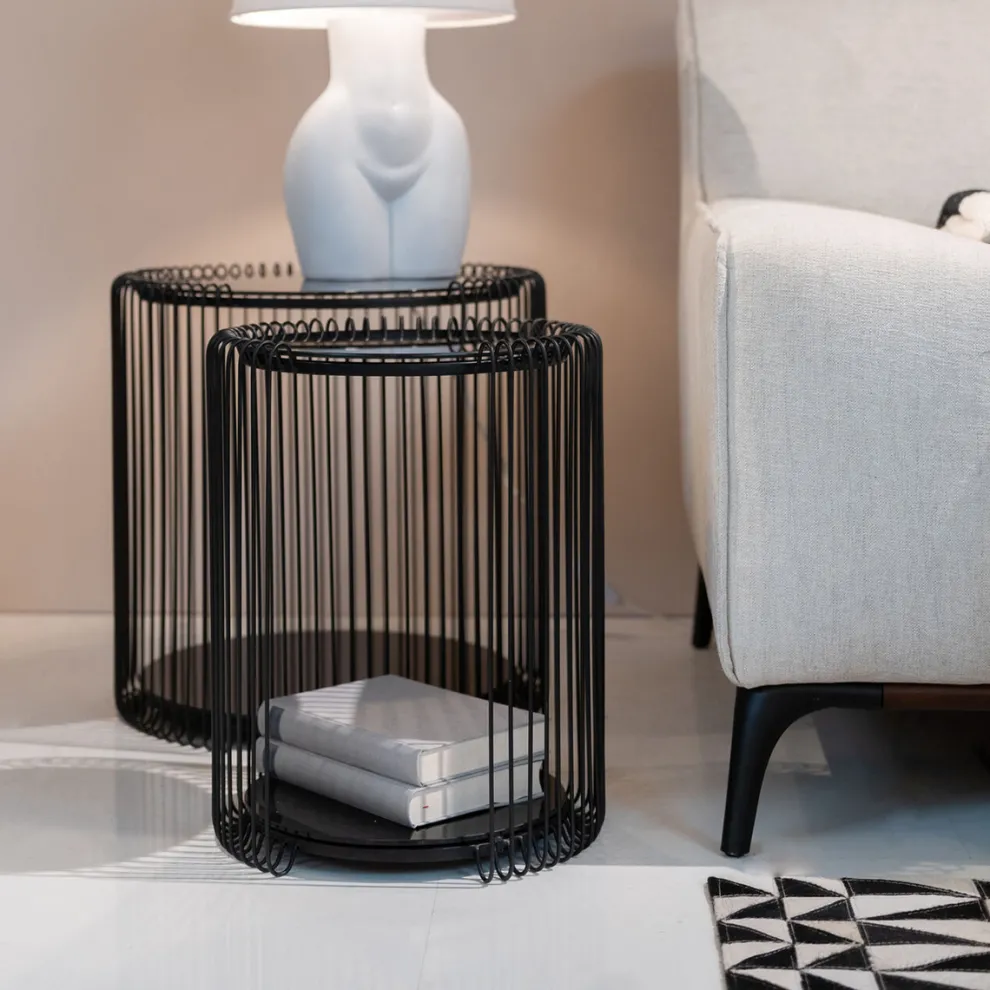 Bijzettafel Wire Double Black Set Van 2