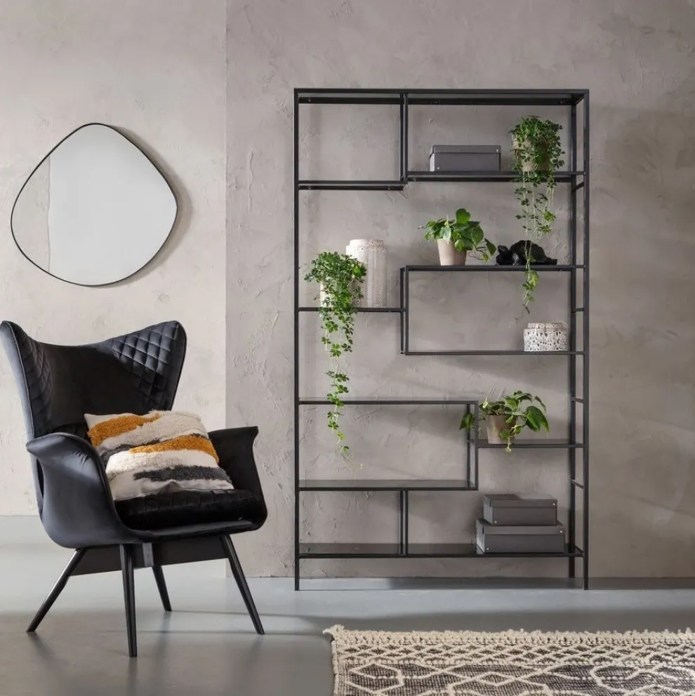 Boekenkast Loft Zwart 195x115cm