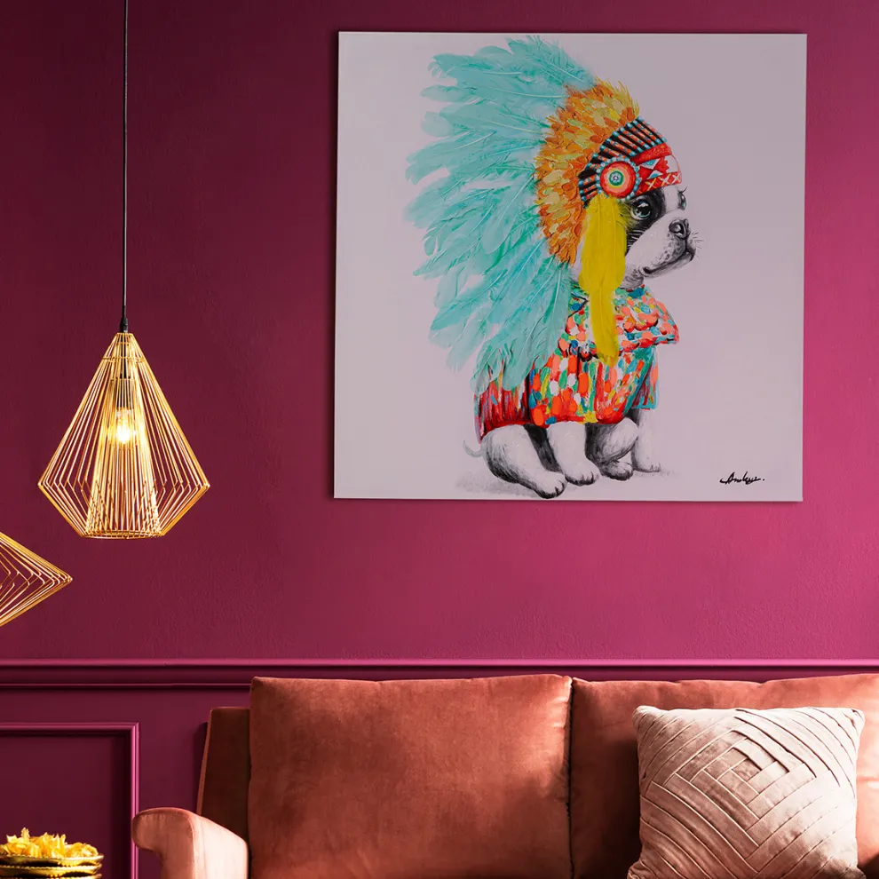 Canvas Headdress Dog 80x80cm