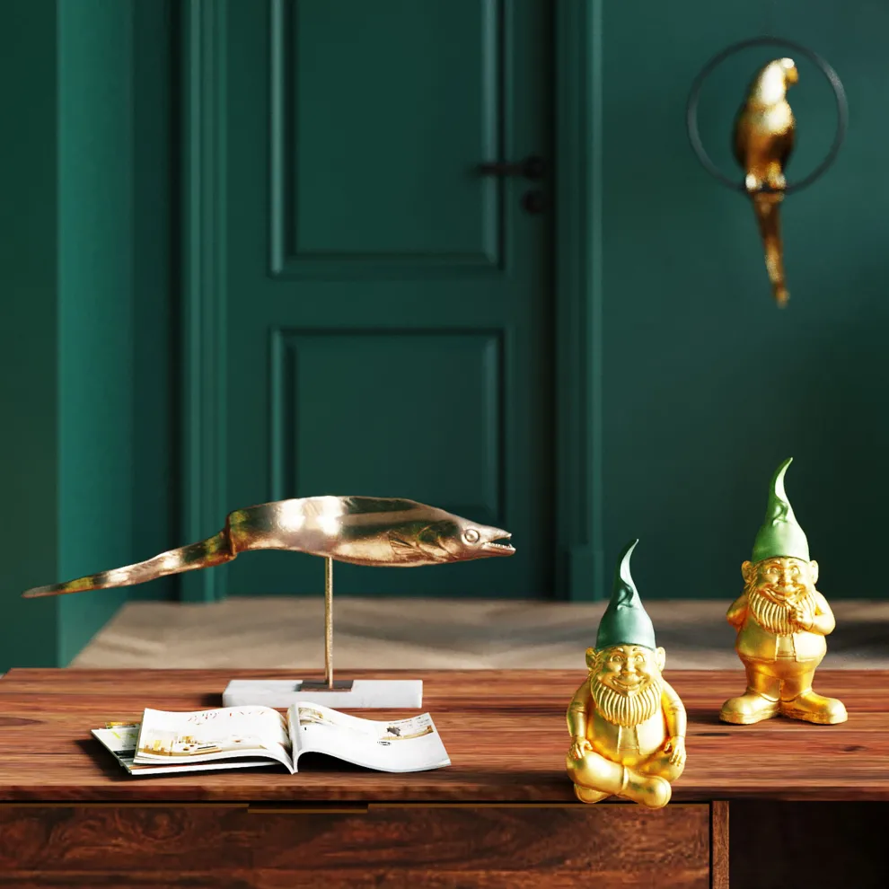 Decofiguur Dwerg Zittend Goud Groen 19cm