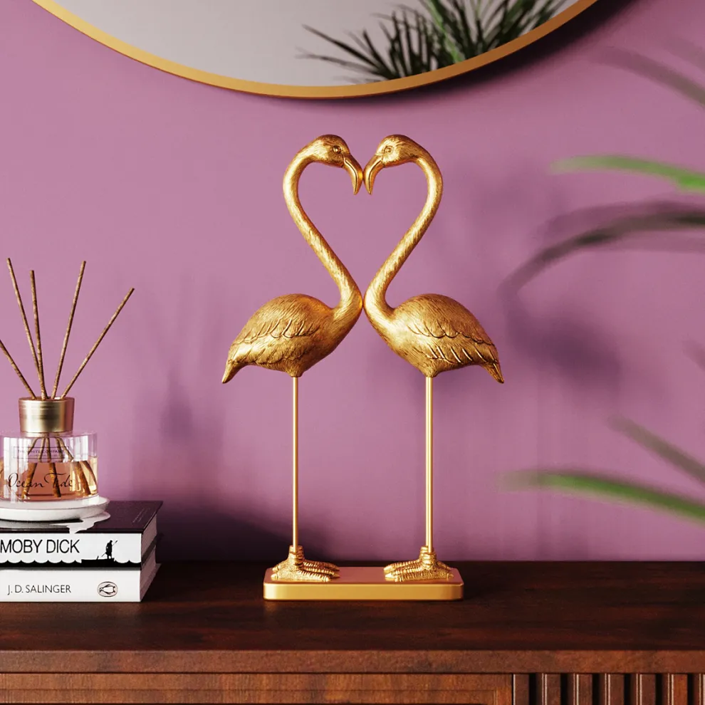 Decofiguur Flamingo Love Gold 39cm
