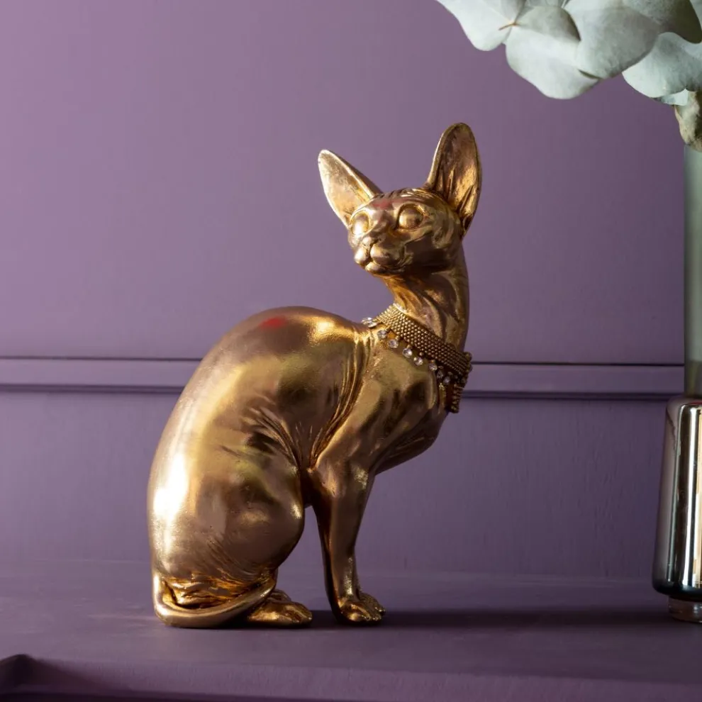 Decofiguur Sitting Cat Audrey Gold 27cm