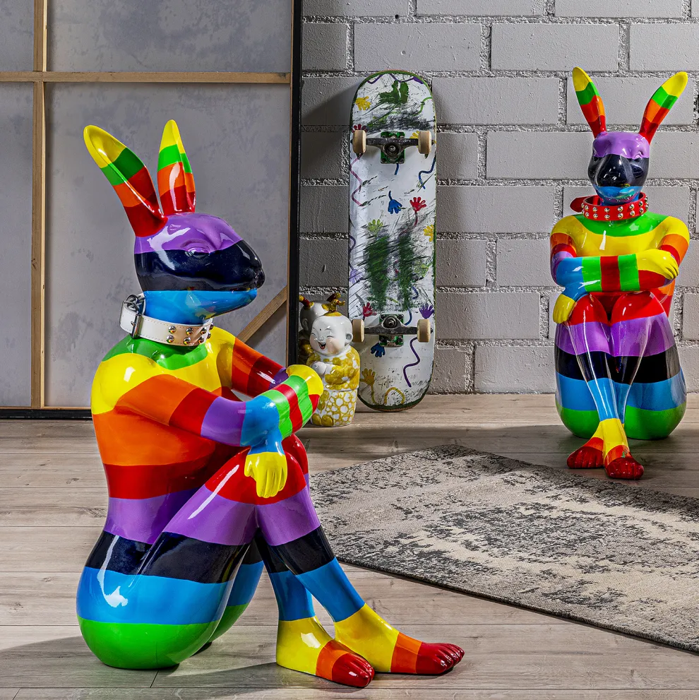 Decofiguur Sitting Rabbit Regenboog 80cm