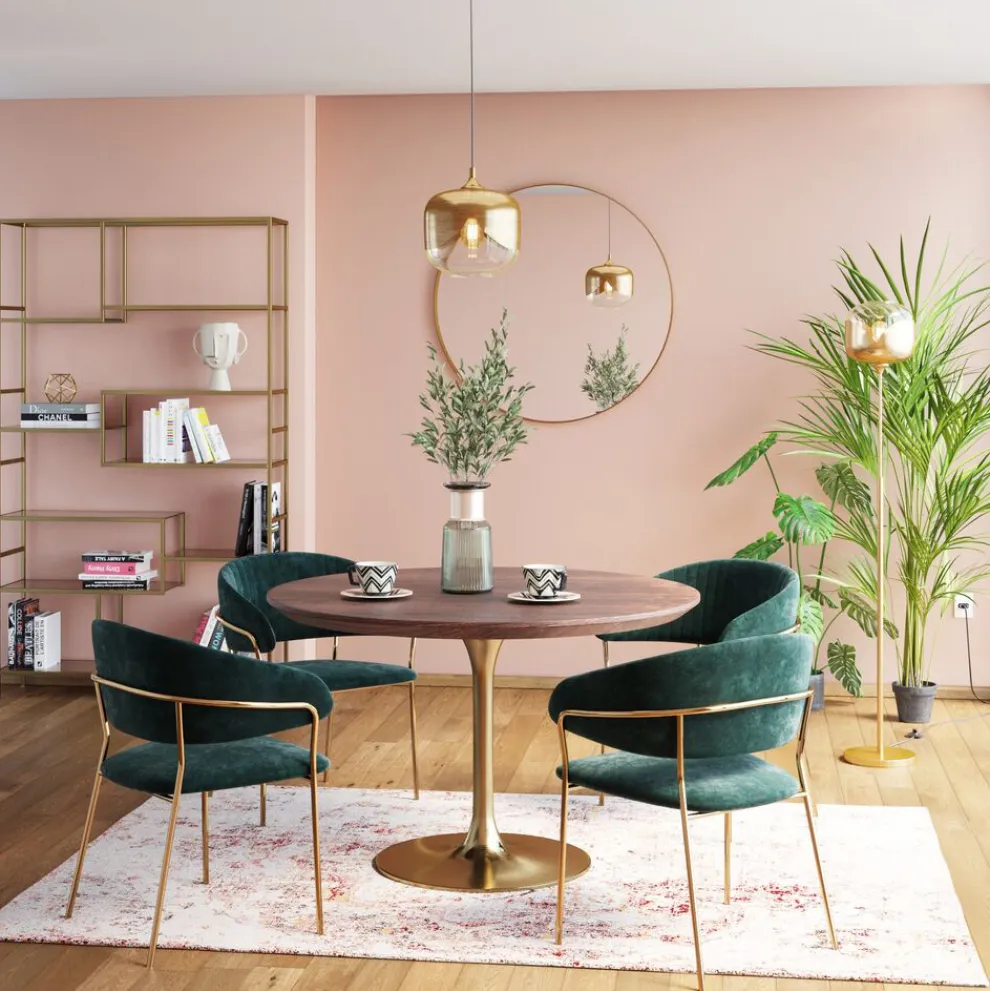 Eettafel Invitation Set Walnoot Messing Ø90cm