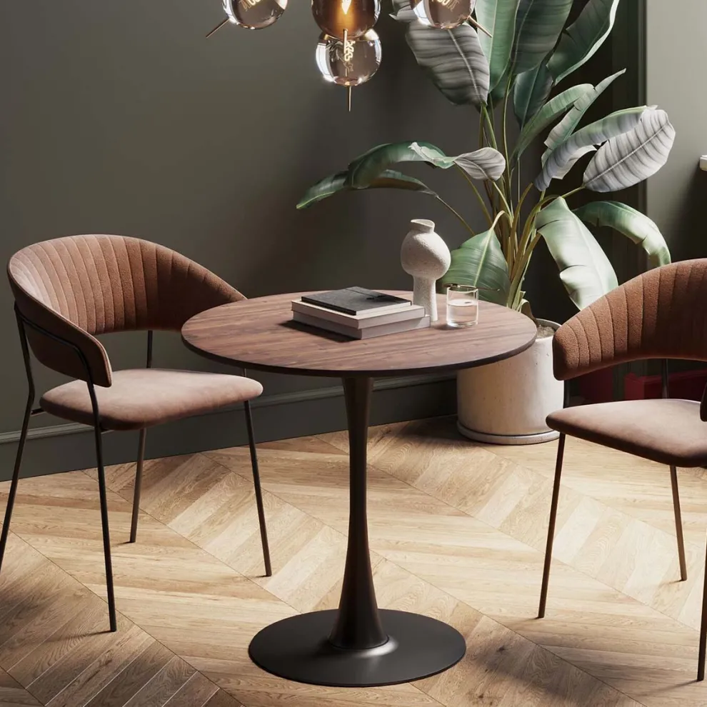 Eettafel Schickeria Walnut Print Black Ø80cm