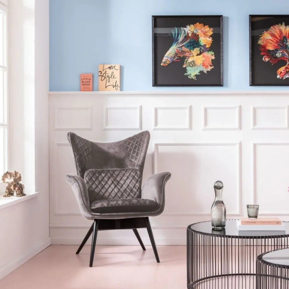 Fauteuil Tudor Fluweel Zilvergrijs