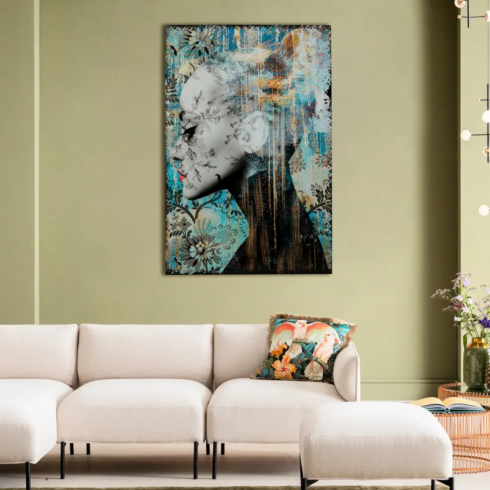 Glas Schilderij Lady Flower 100x150cm