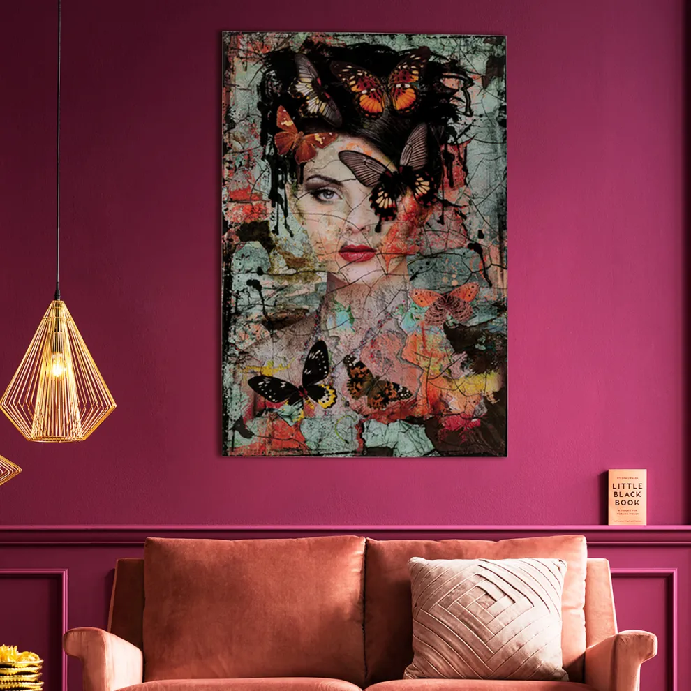 Glas Schilderij Lady Butterfly 100x150cm