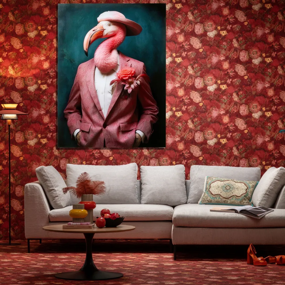 Glas Schilderij Mister Flamingo 120x160cm