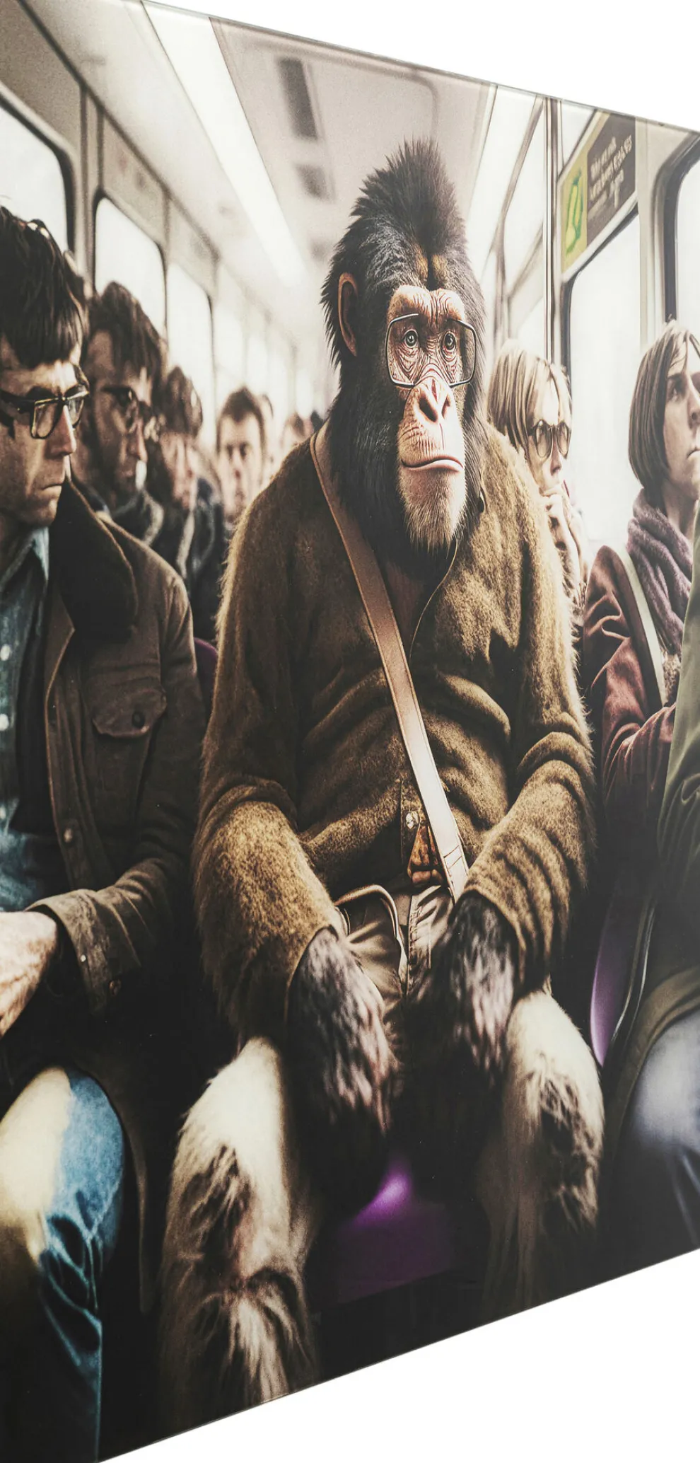 Glasschilderij Commuter Monkey 60x60cm