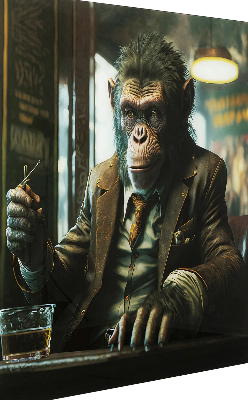 Glasschilderij Drinking Monkey 100x100cm