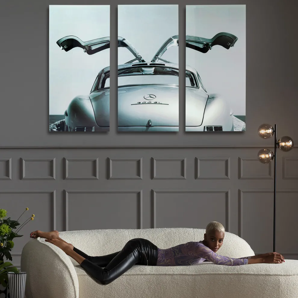 Glasschilderij Drieluik Oldtimer Zwart 240x160cm