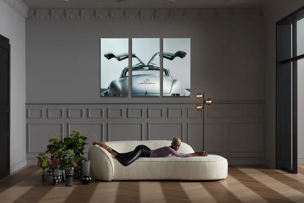 Glasschilderij Drieluik Oldtimer Zwart 240x160cm