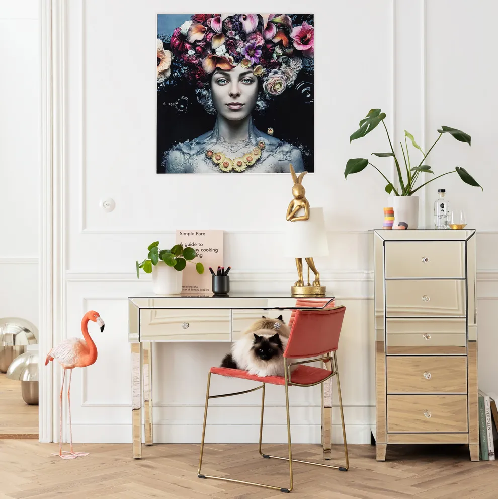 Glasschilderij Flower Art Lady 80x80cm