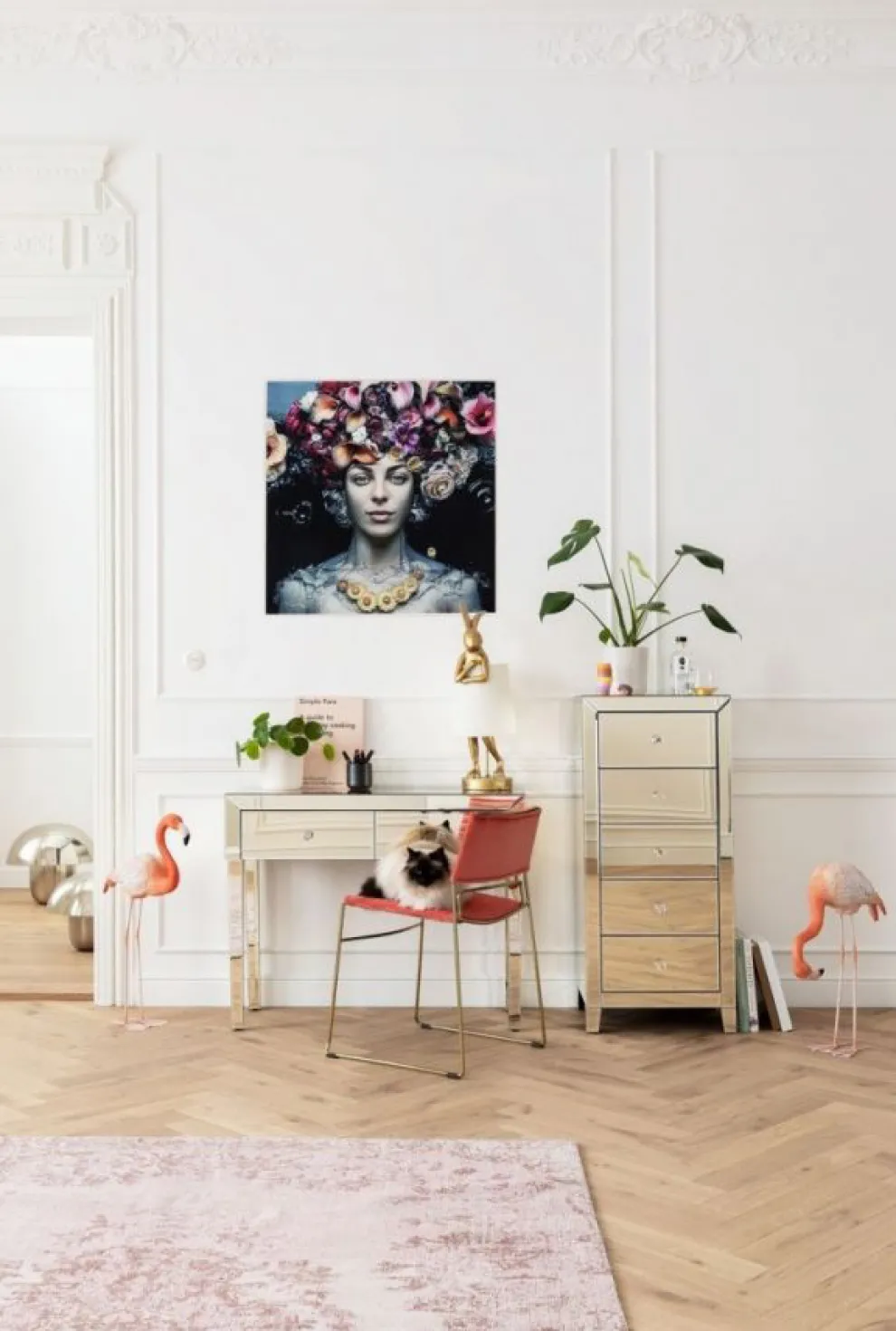 Glasschilderij Flower Art Lady 80x80cm