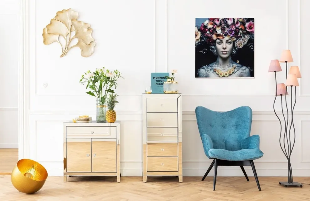 Glasschilderij Flower Art Lady 80x80cm