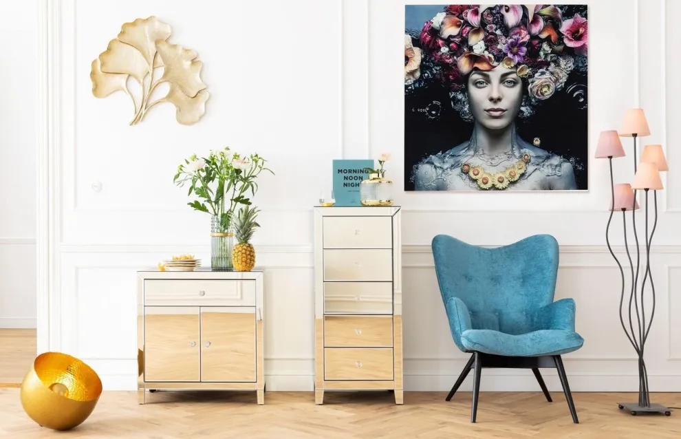 Glasschilderij Flower Art Lady 120x120cm