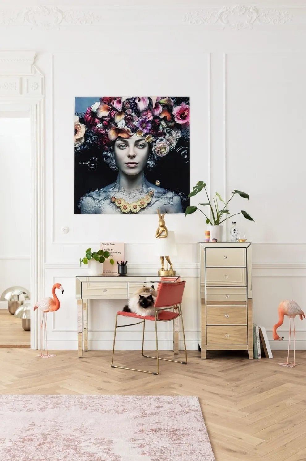 Glasschilderij Flower Art Lady 120x120cm