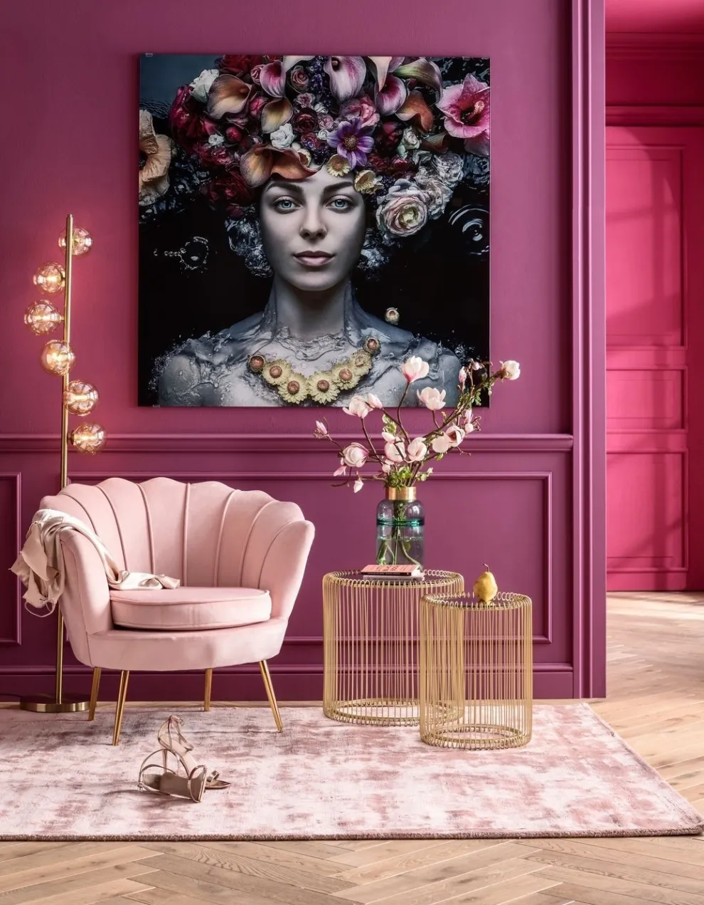 Glasschilderij Flower Art Lady 120x120cm