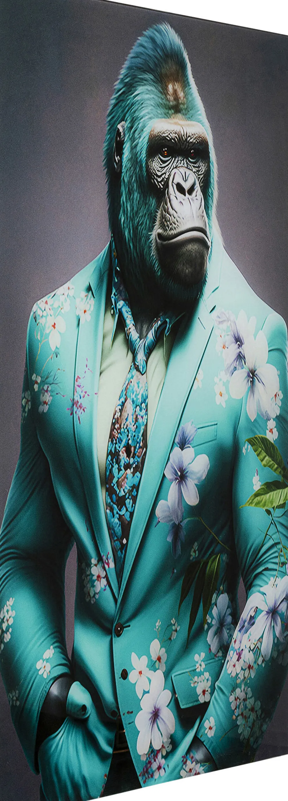 Glasschilderij Mister Gorialla Blue 60x90cm