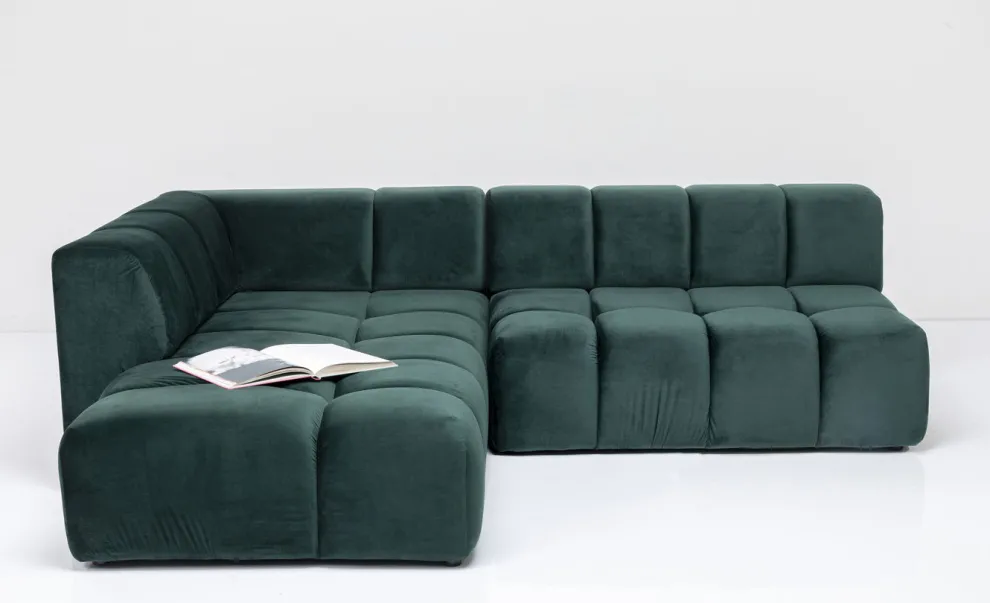 Hoekbank Belami Fluweel Donkergroen Links 265cm