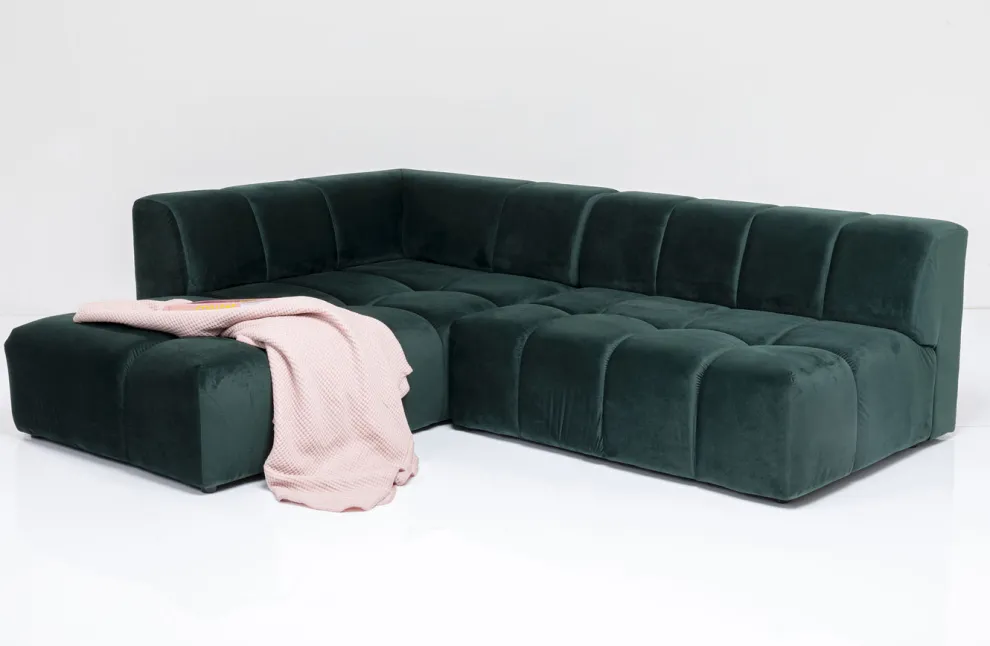 Hoekbank Belami Fluweel Donkergroen Links 265cm