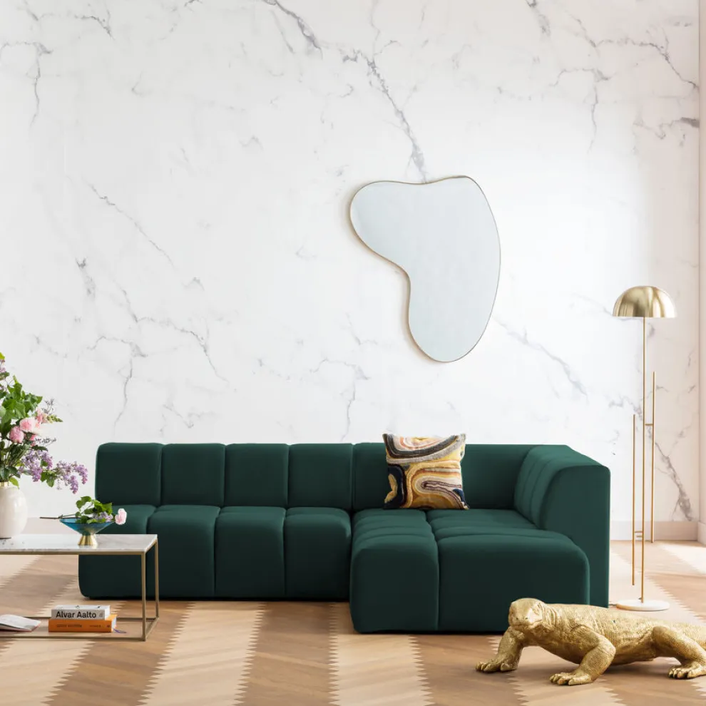 Hoekbank Belami Fluweel Donkergroen Rechts 265cm