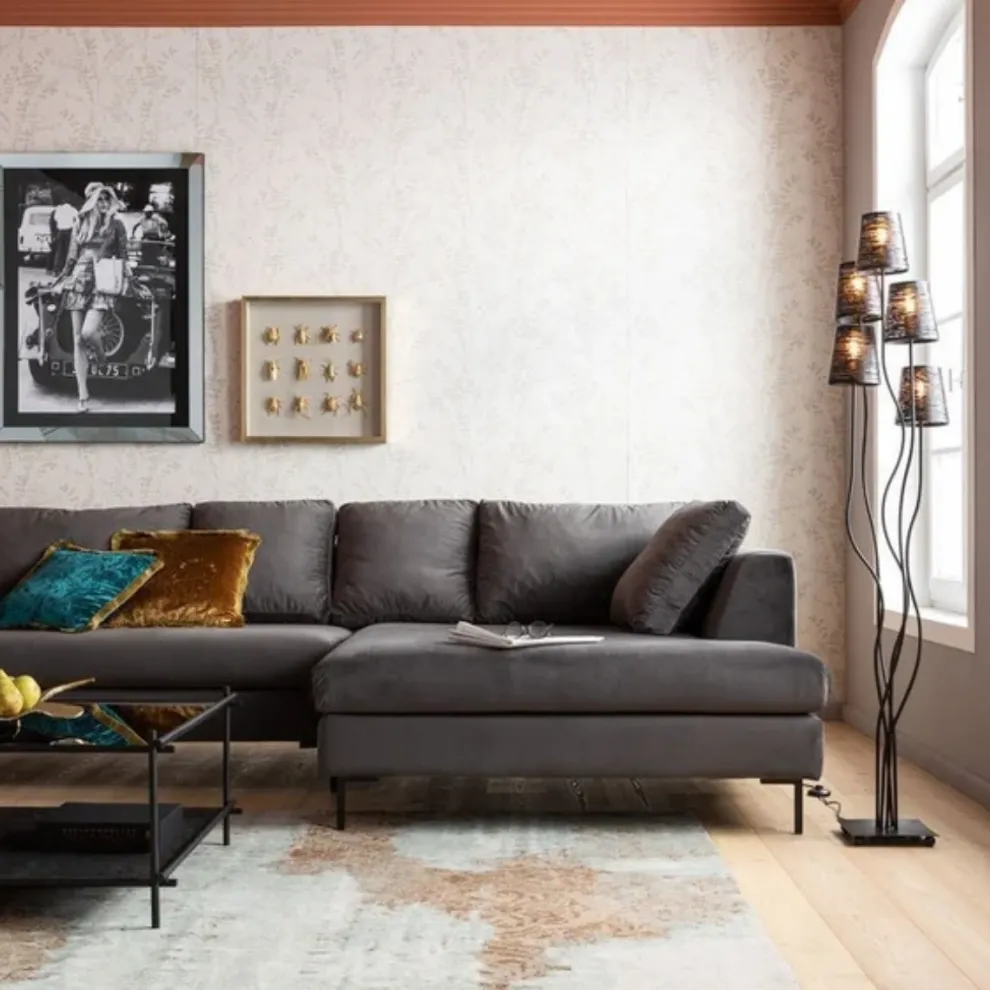 Hoekbank Gianni Fluweel Grijs Rechts Zwart