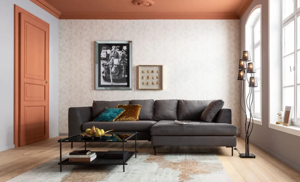 Hoekbank Gianni Fluweel Grijs Rechts Zwart