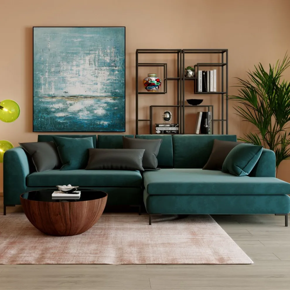 Hoekbank Gianni Fluweel Donkergroen Links Zwart