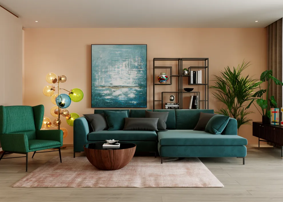 Hoekbank Gianni Fluweel Donkergroen Links Zwart