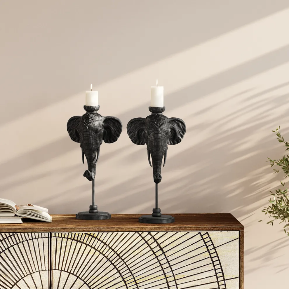 Kandelaar Elephant Head Black 49cm