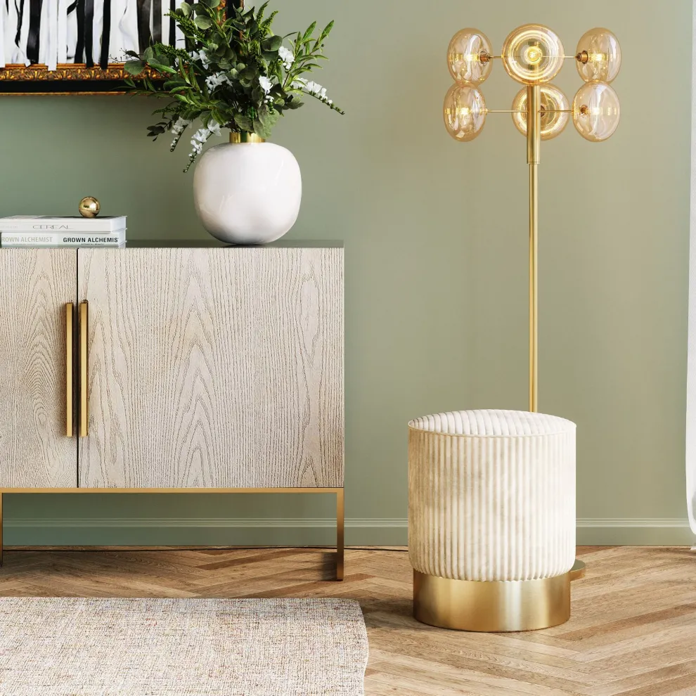 Poef Cherry Beige Cord Brass 35cm