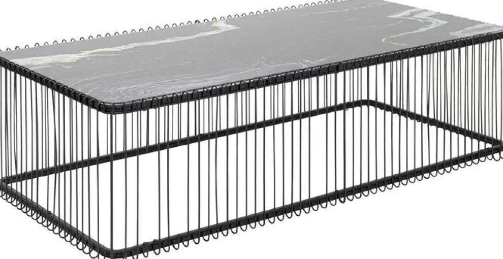 Salontafel Wire Glass Marble Black 145x70cm