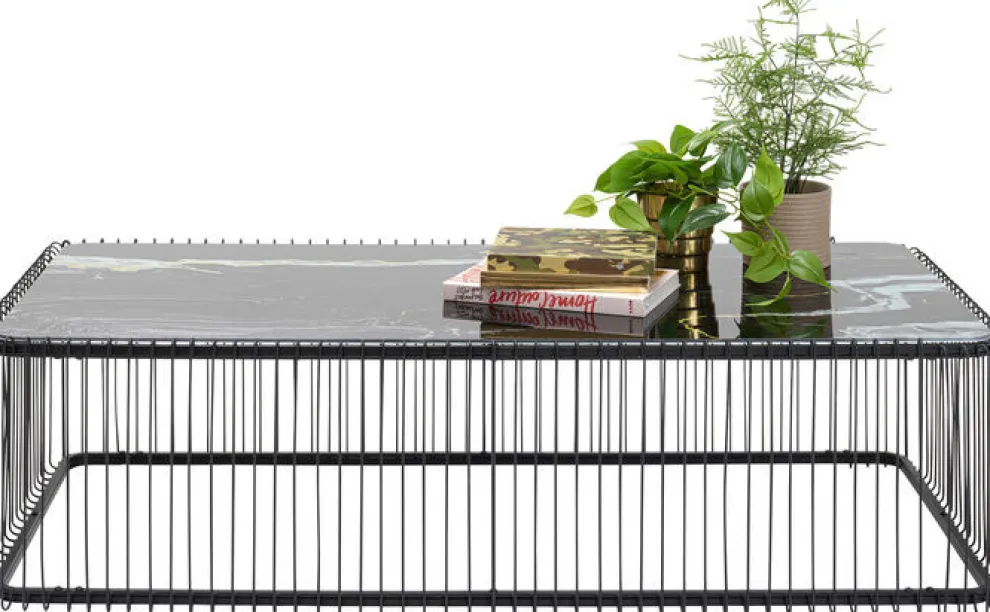 Salontafel Wire Glass Marble Black 145x70cm