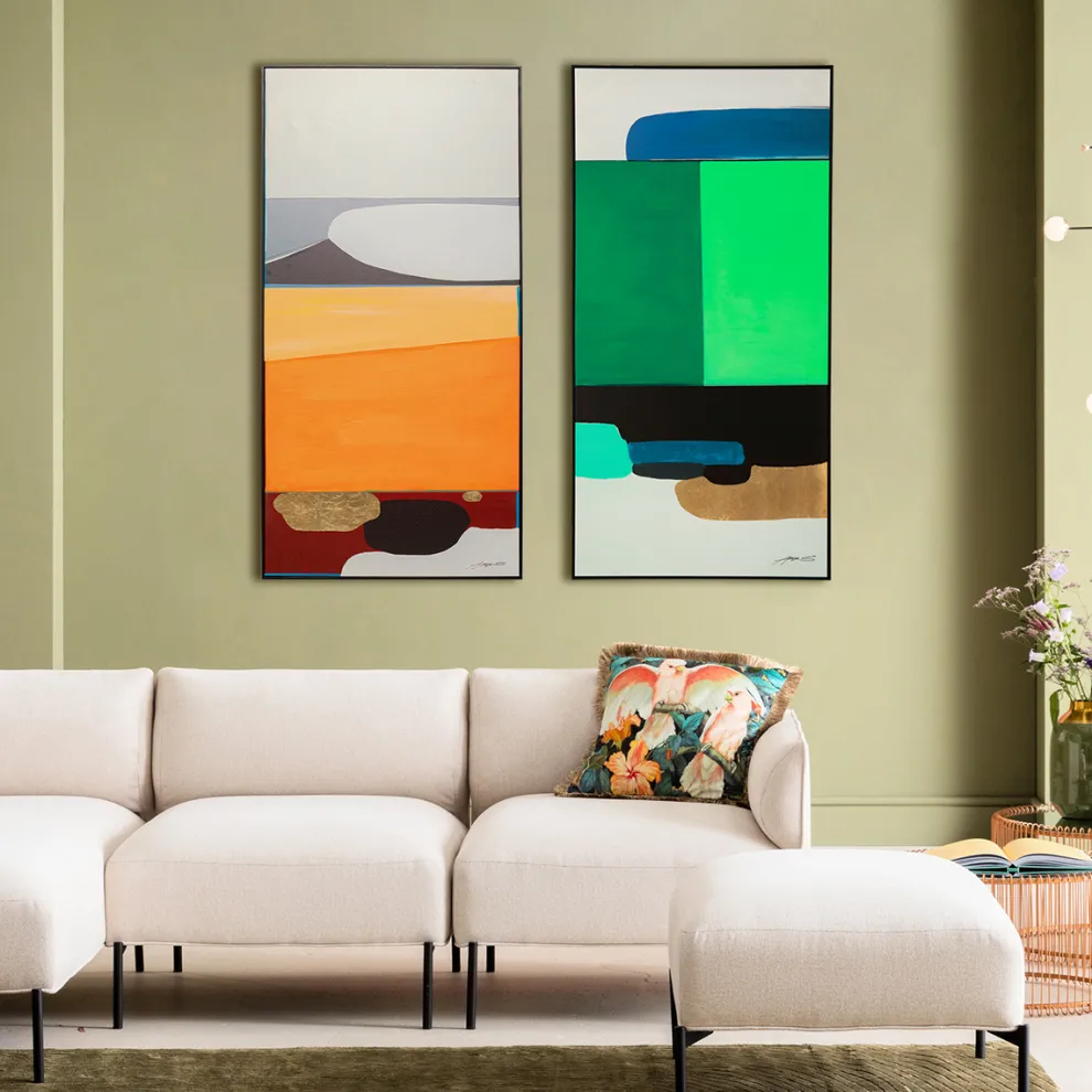 Schilderij Abstract Shapes Green 73x143cm