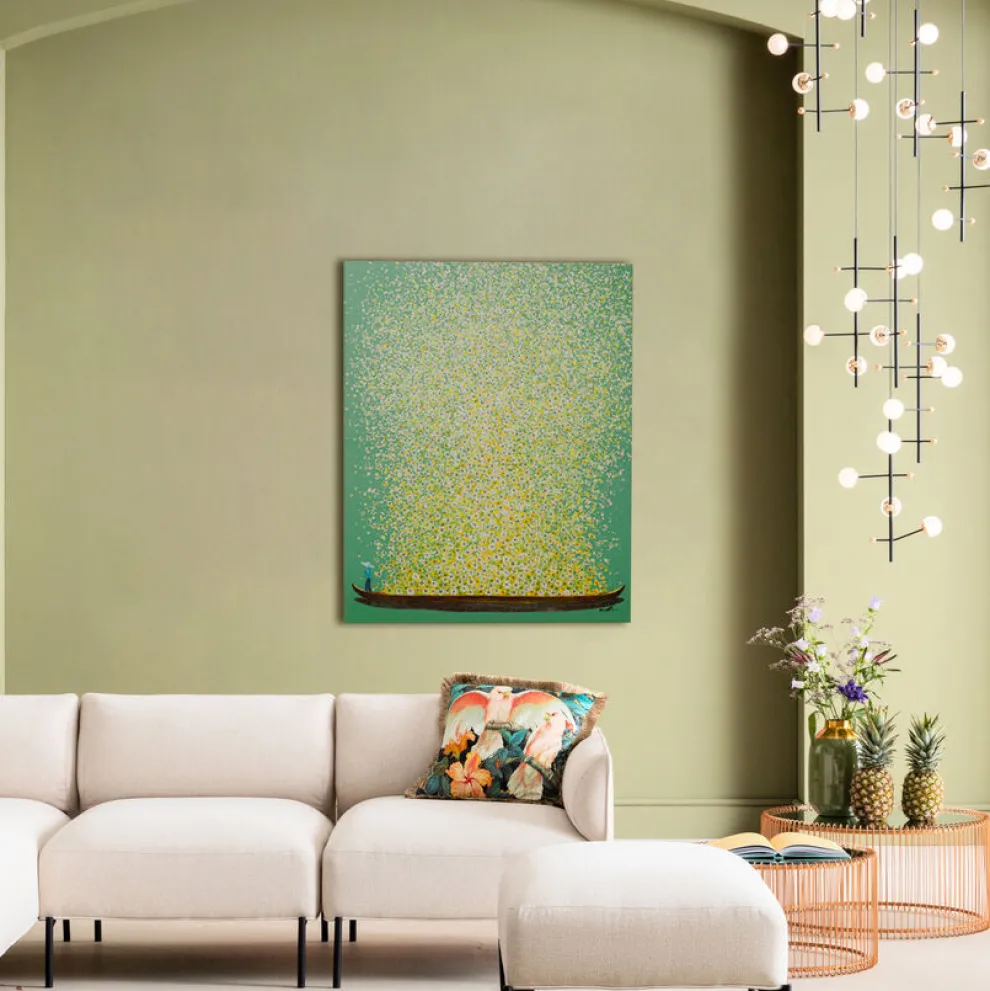 Schilderij Flower Boat Green Yellow 80x100cm