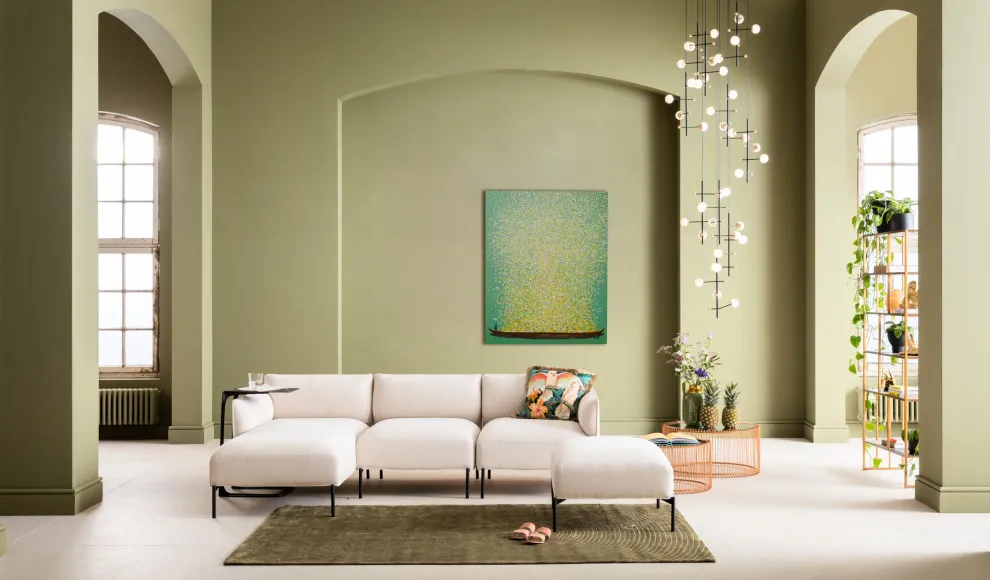 Schilderij Flower Boat Green Yellow 80x100cm