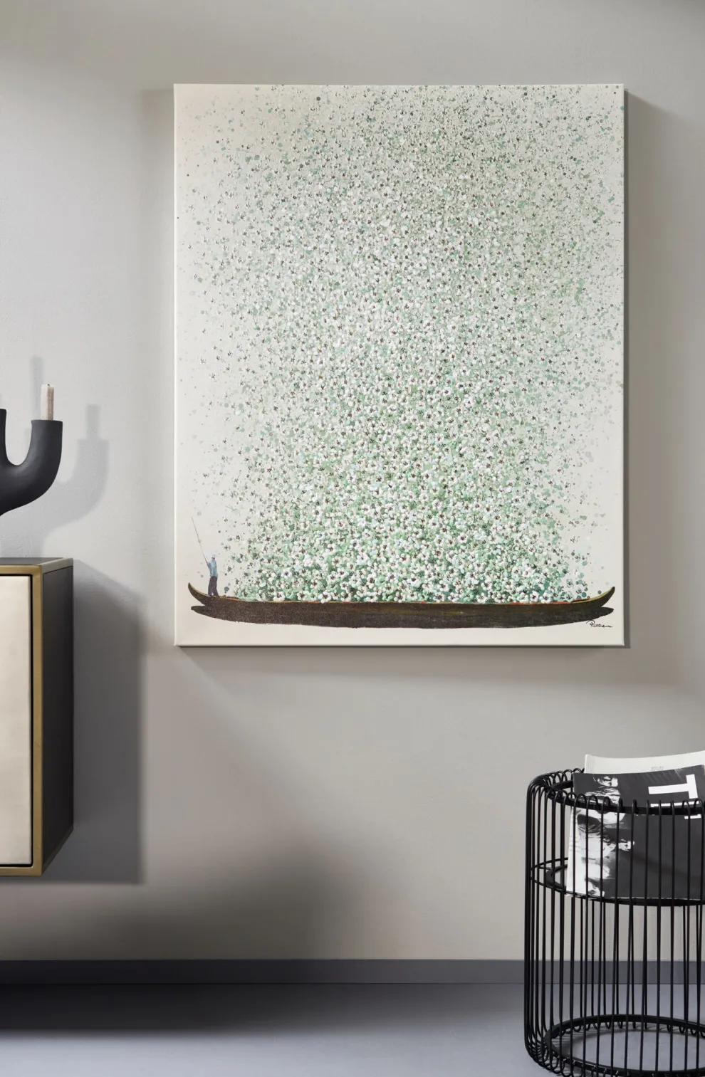 Schilderij Flower Boat Beige Green 120x160cm