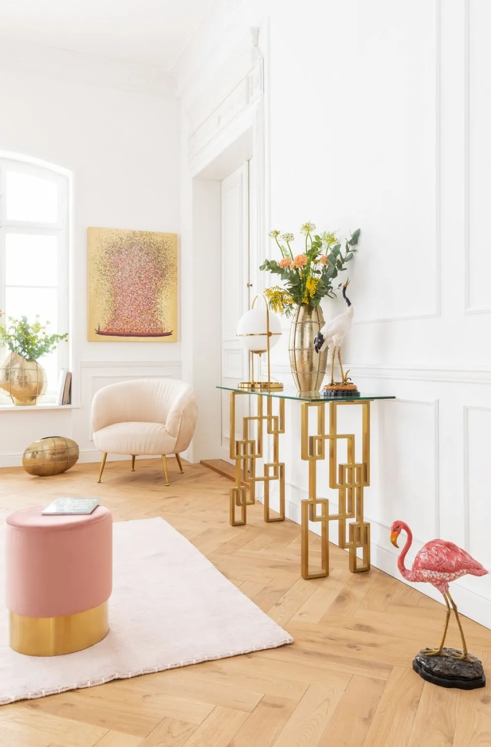 Schilderij Touched Flower Boat Goud-Roze 100x80cm