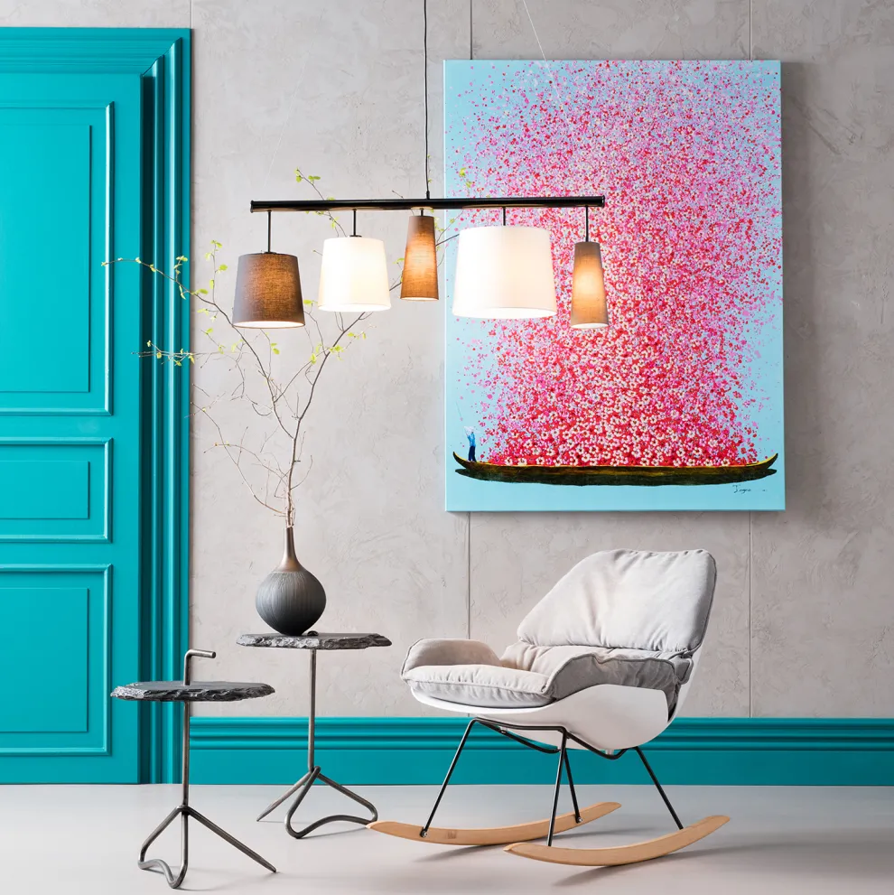 Schilderij Touched Flower Boat Blauw-Roze 160x120cm