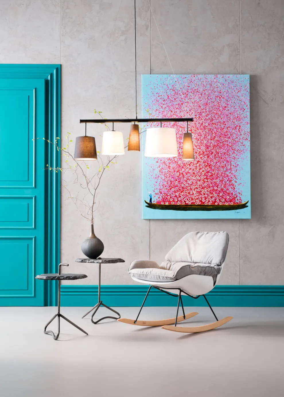 Schilderij Touched Flower Boat Blauw-Roze 160x120cm