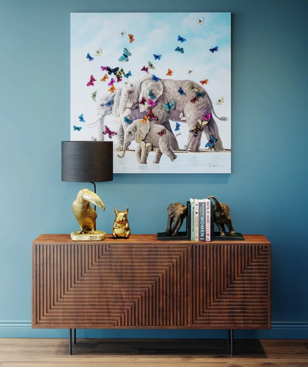 Schilderij Touched Elephants With Butterflies 120x120cm